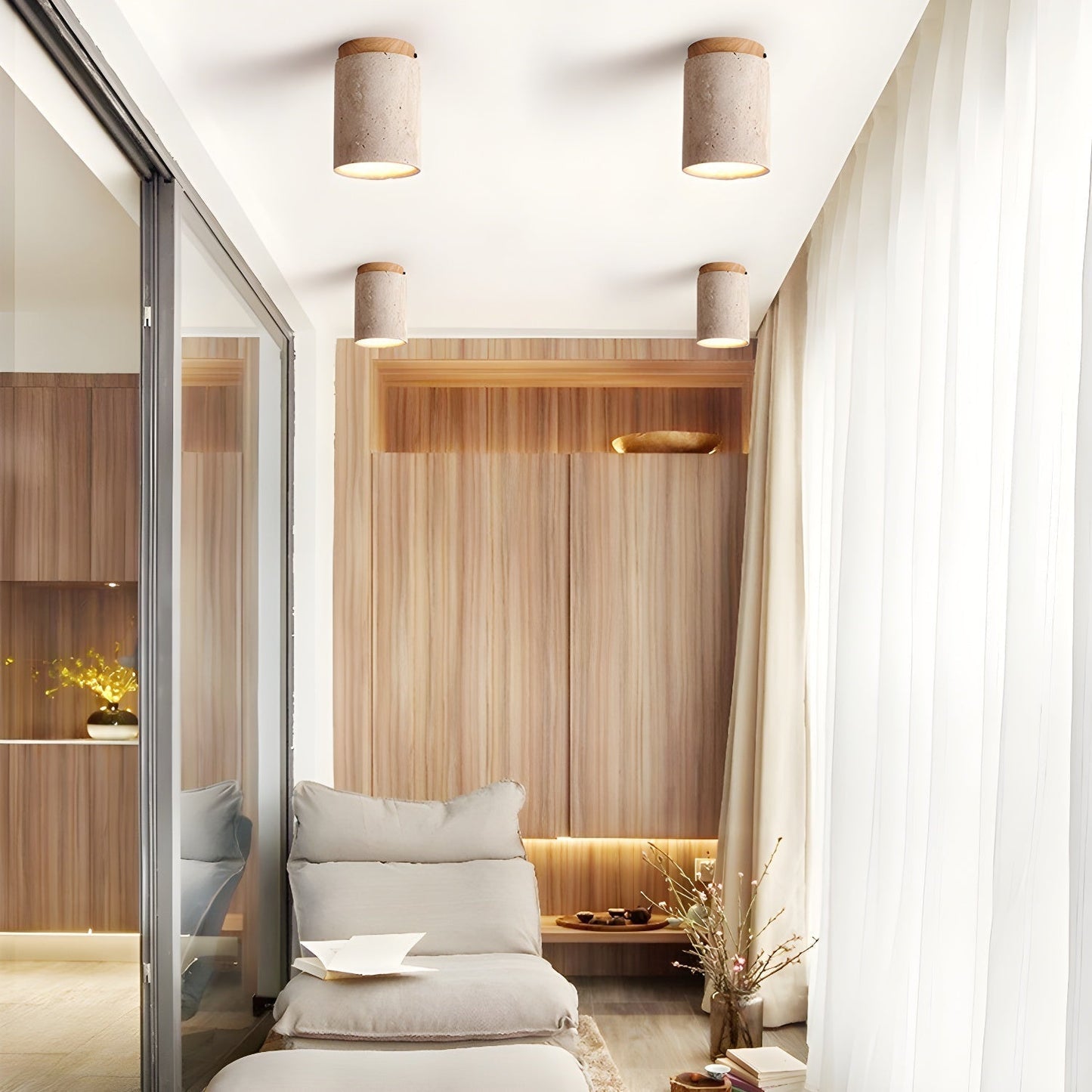 Aurnorira Cylinder Cap Travertine Ceiling Light