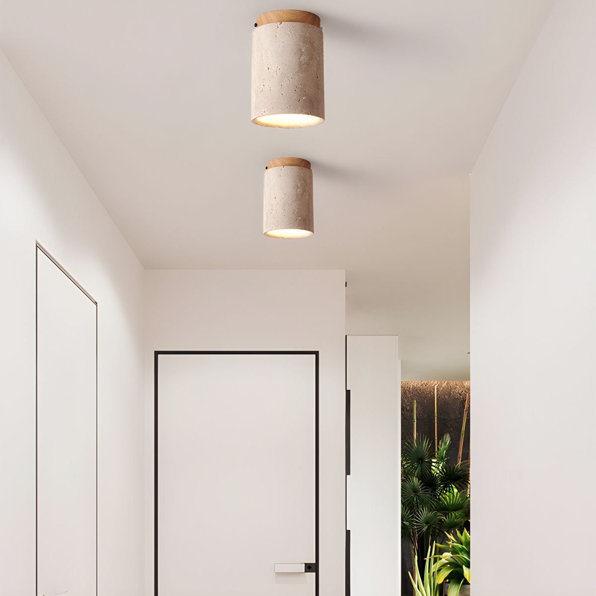 Aurnorira Cylinder Cap Travertine Ceiling Light