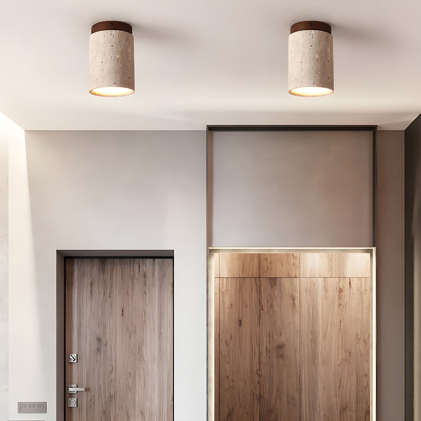 Aurnorira Cylinder Cap Travertine Ceiling Light