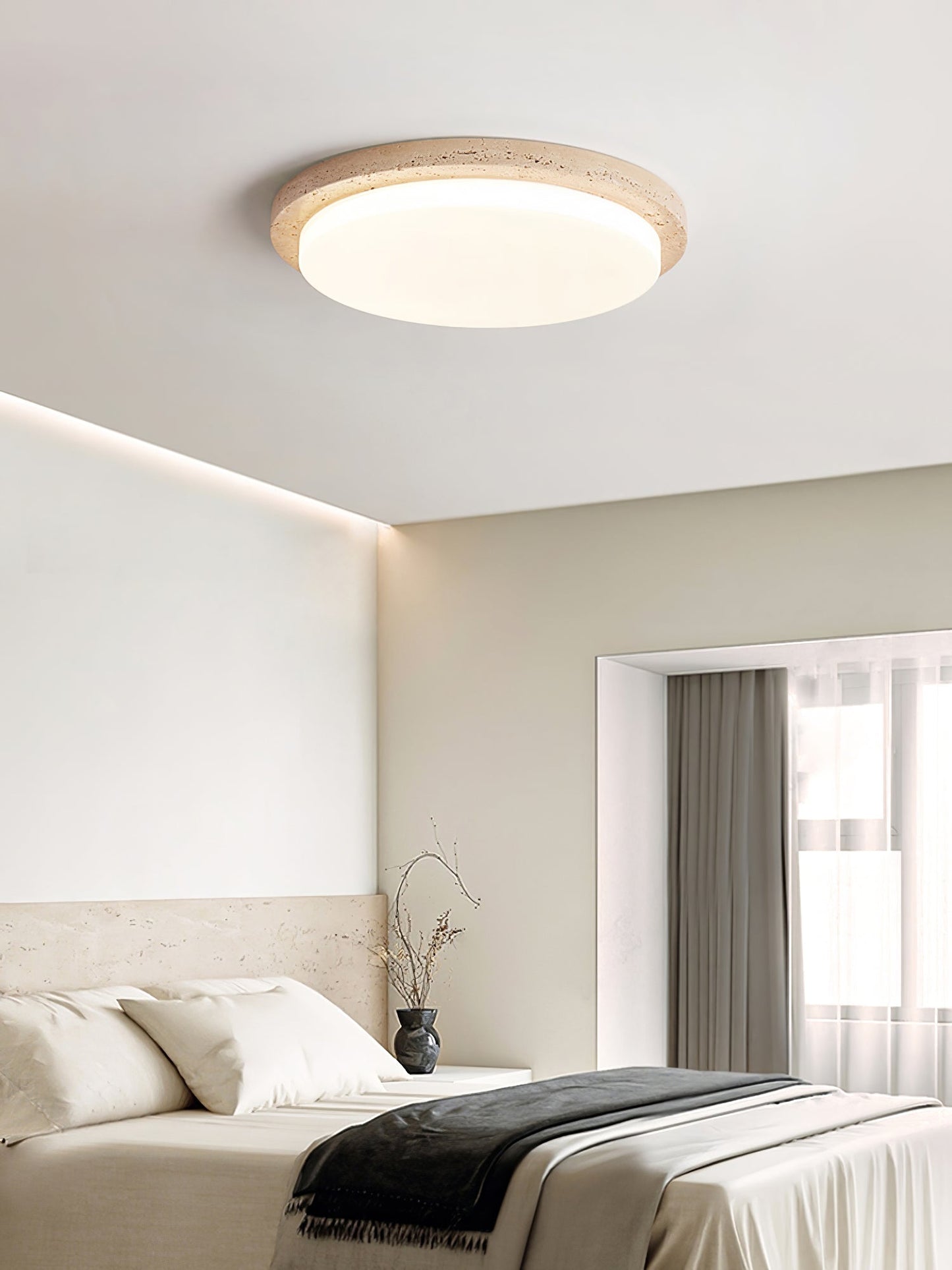 Etala Smooth-rim Travertine Ceiling Light