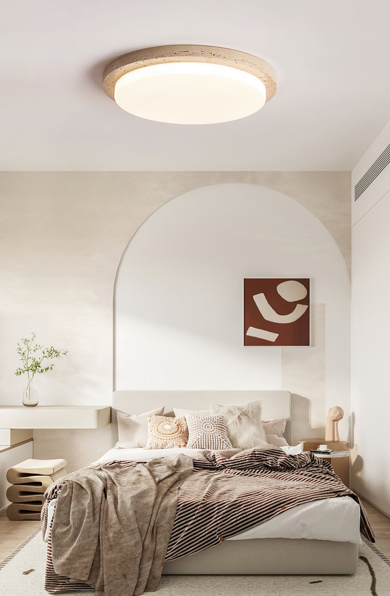 Etala Smooth-rim Travertine Ceiling Light