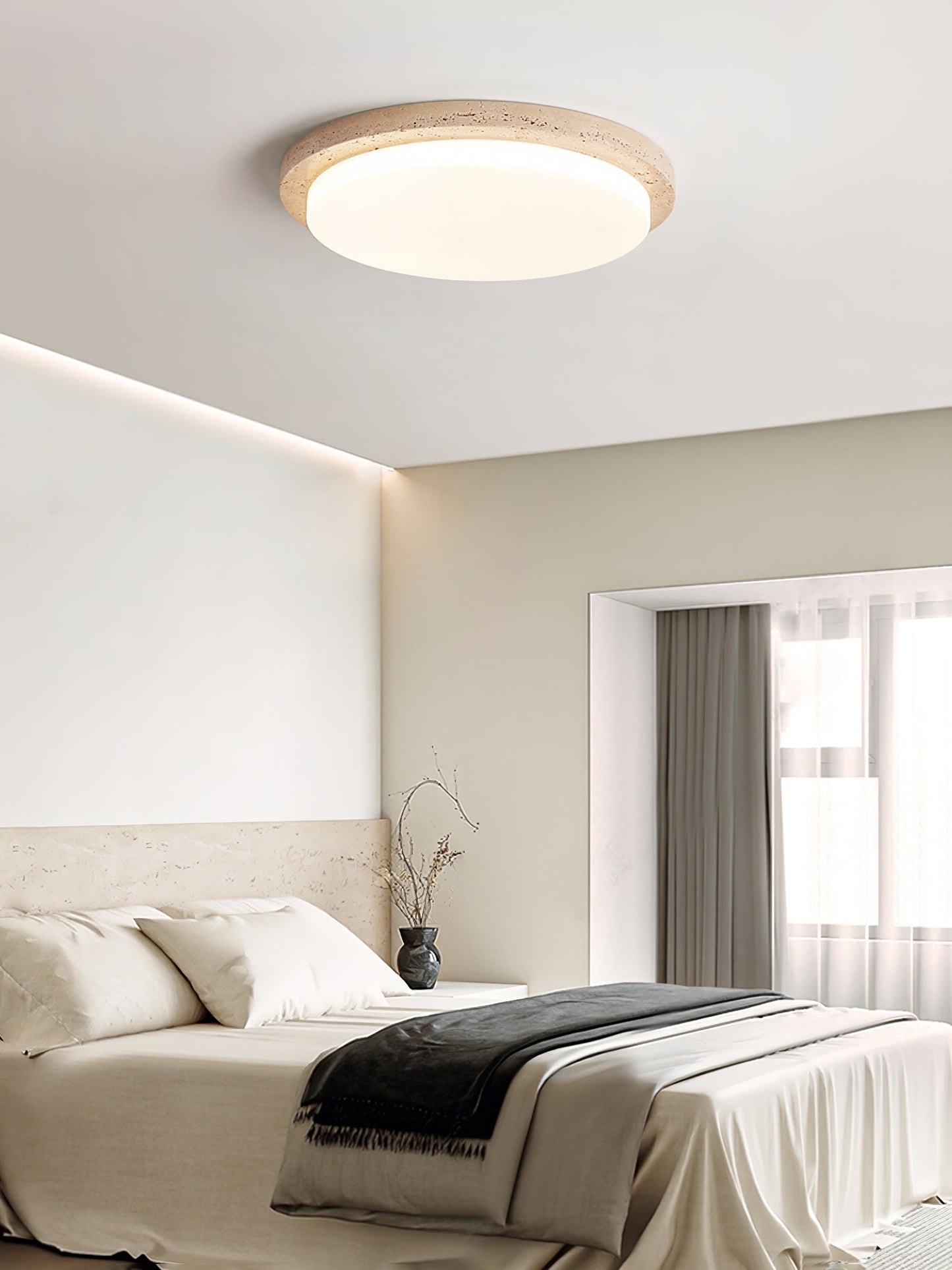 Etala Smooth-rim Travertine Ceiling Light