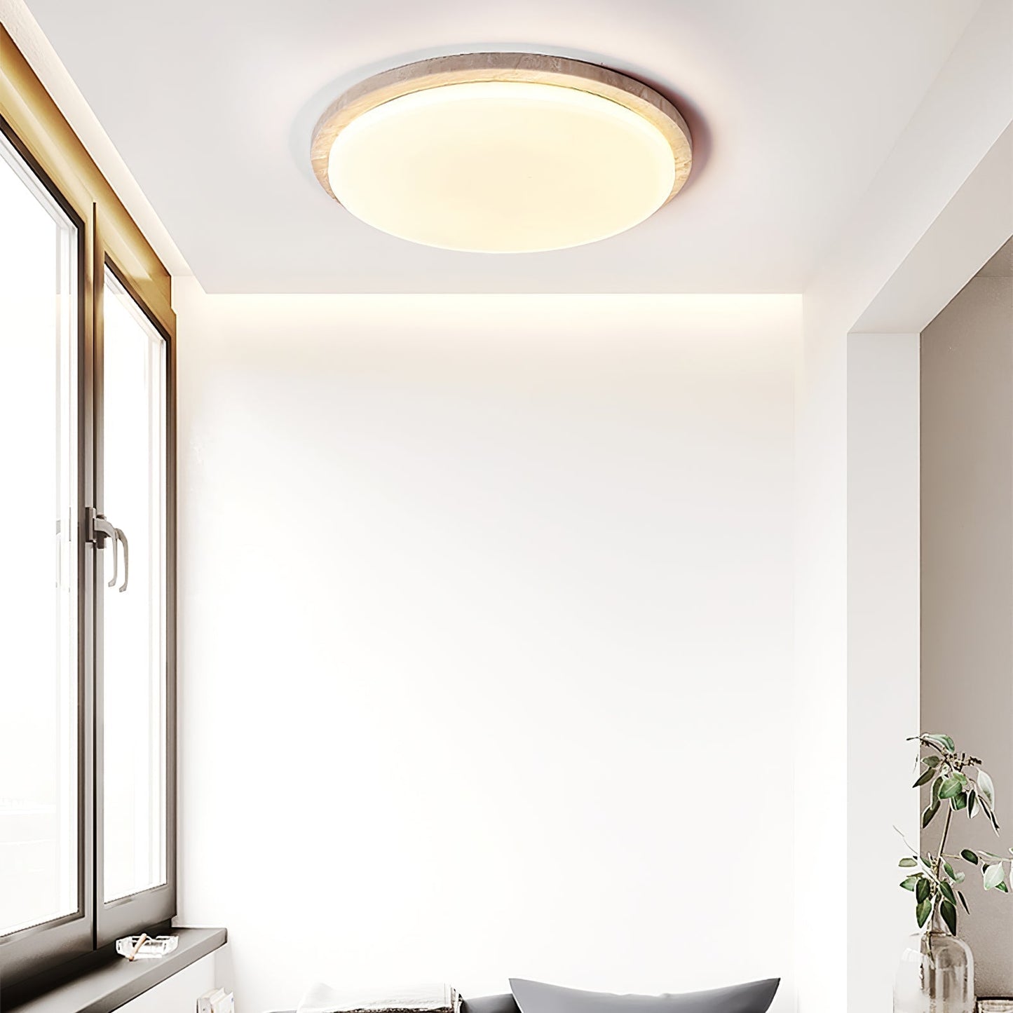 Etala Smooth-rim Travertine Ceiling Light