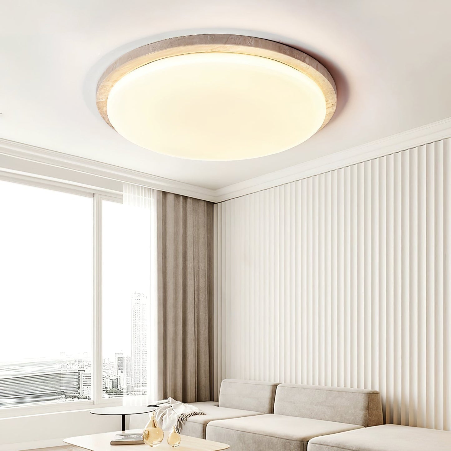 Etala Smooth-rim Travertine Ceiling Light