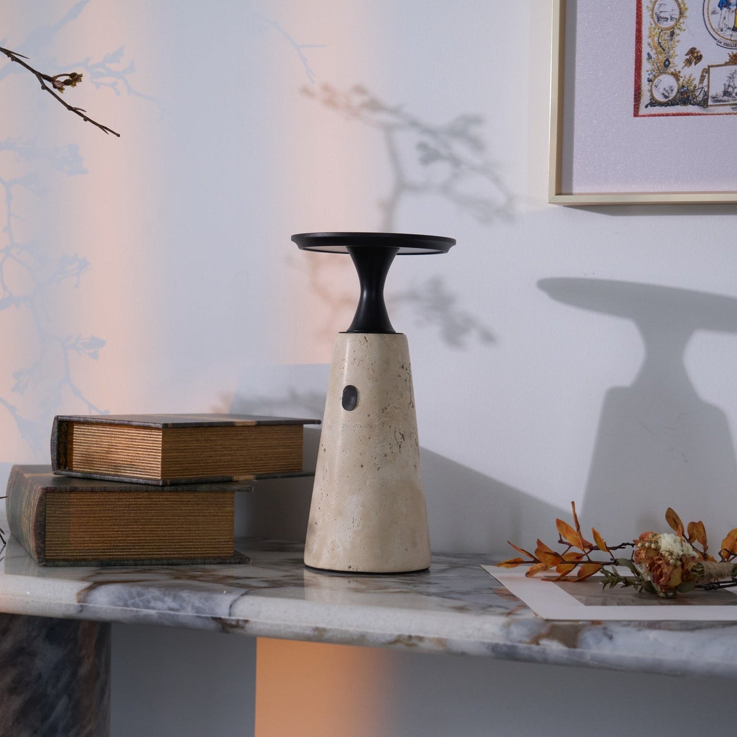 Vespera Sculptural Travertine Table Lamp