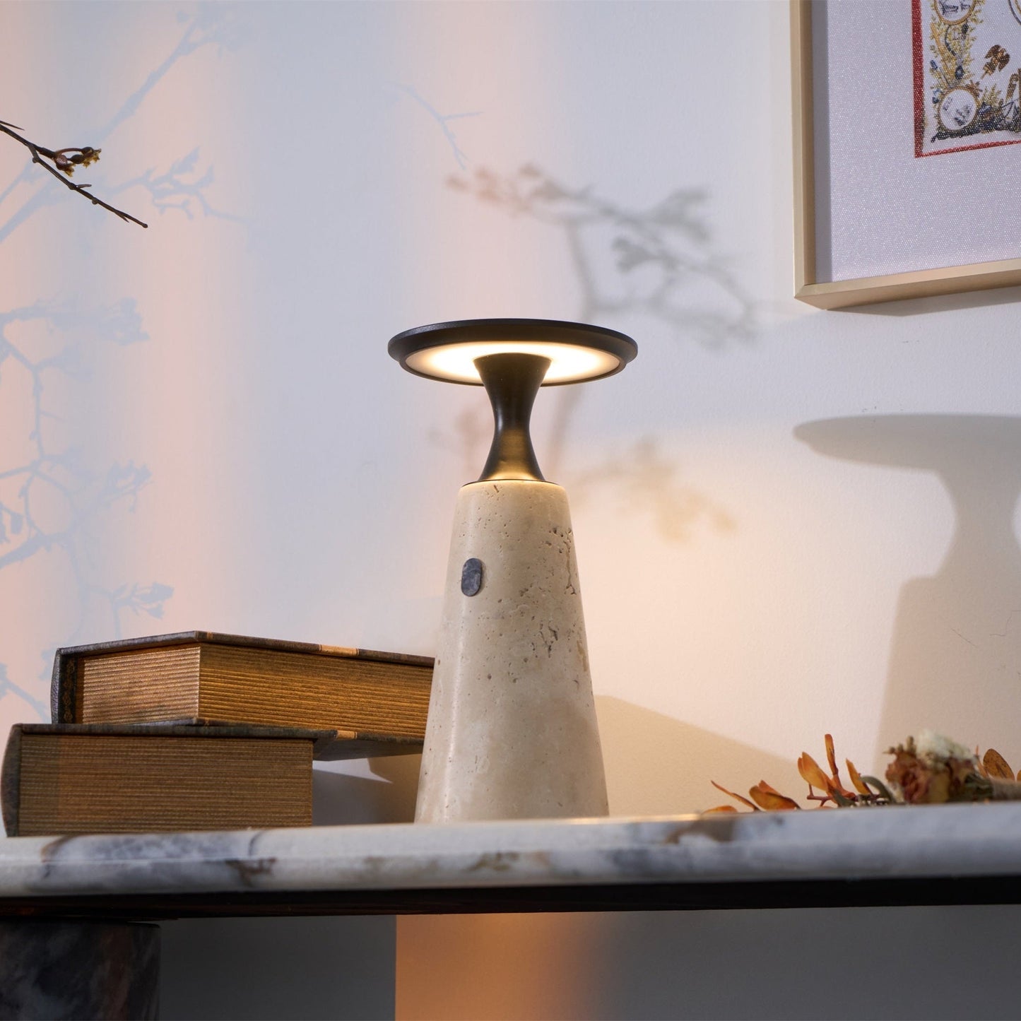 Vespera Sculptural Travertine Table Lamp