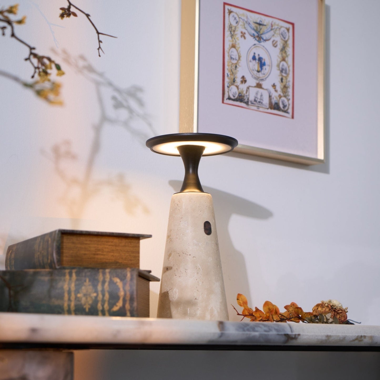 Vespera Sculptural Travertine Table Lamp