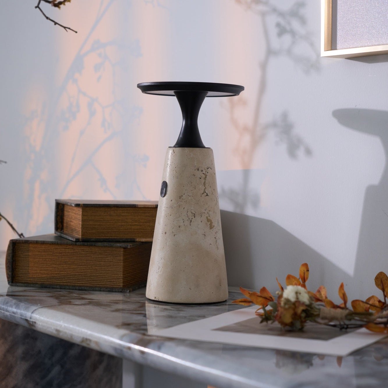 Vespera Sculptural Travertine Table Lamp