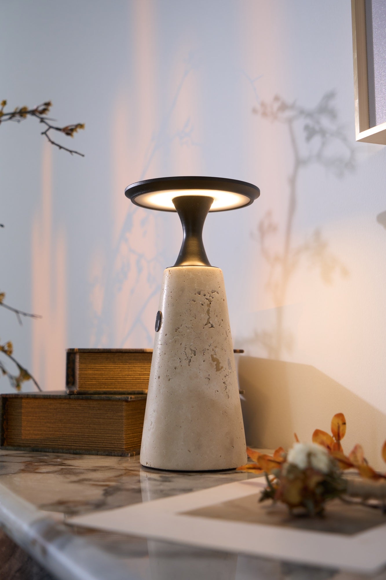 Vespera Sculptural Travertine Table Lamp