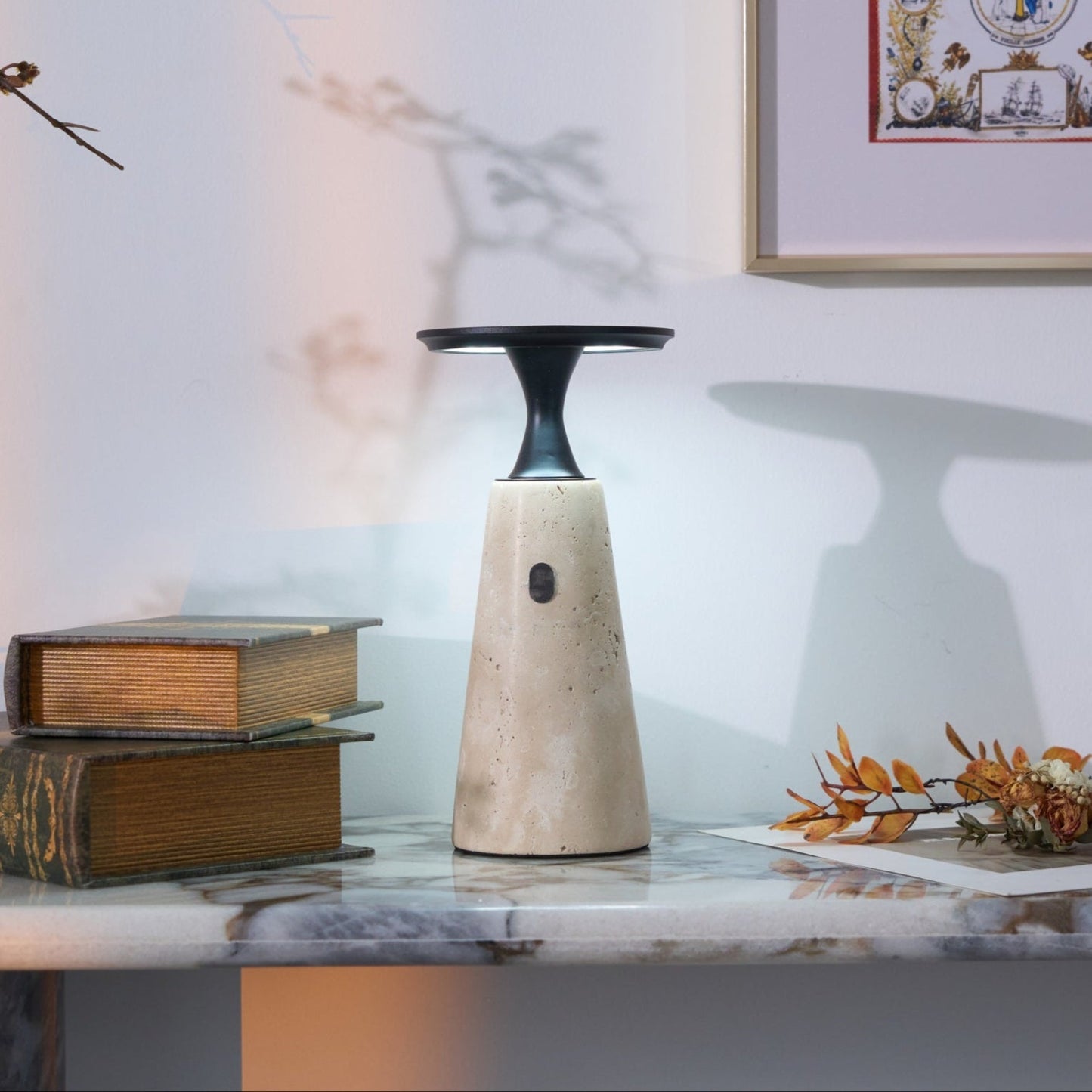 Vespera Sculptural Travertine Table Lamp