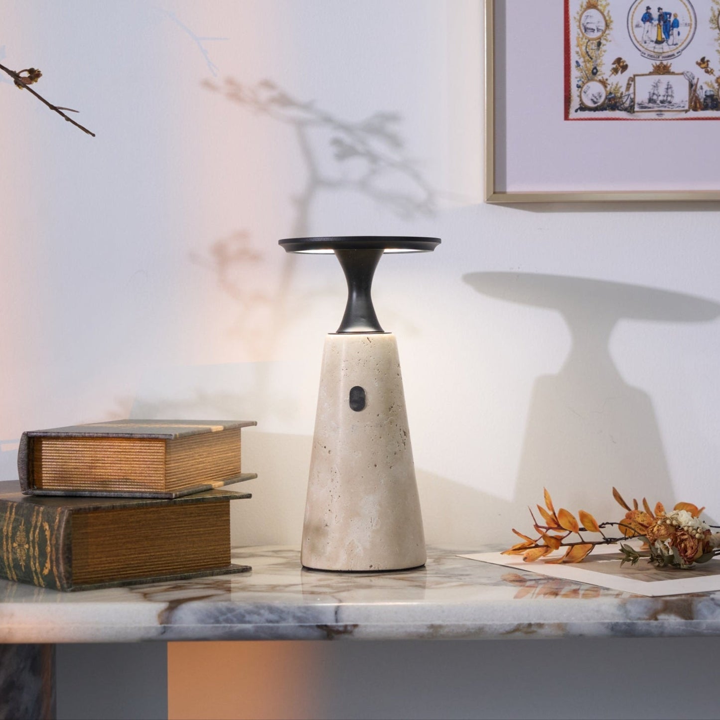 Vespera Sculptural Travertine Table Lamp