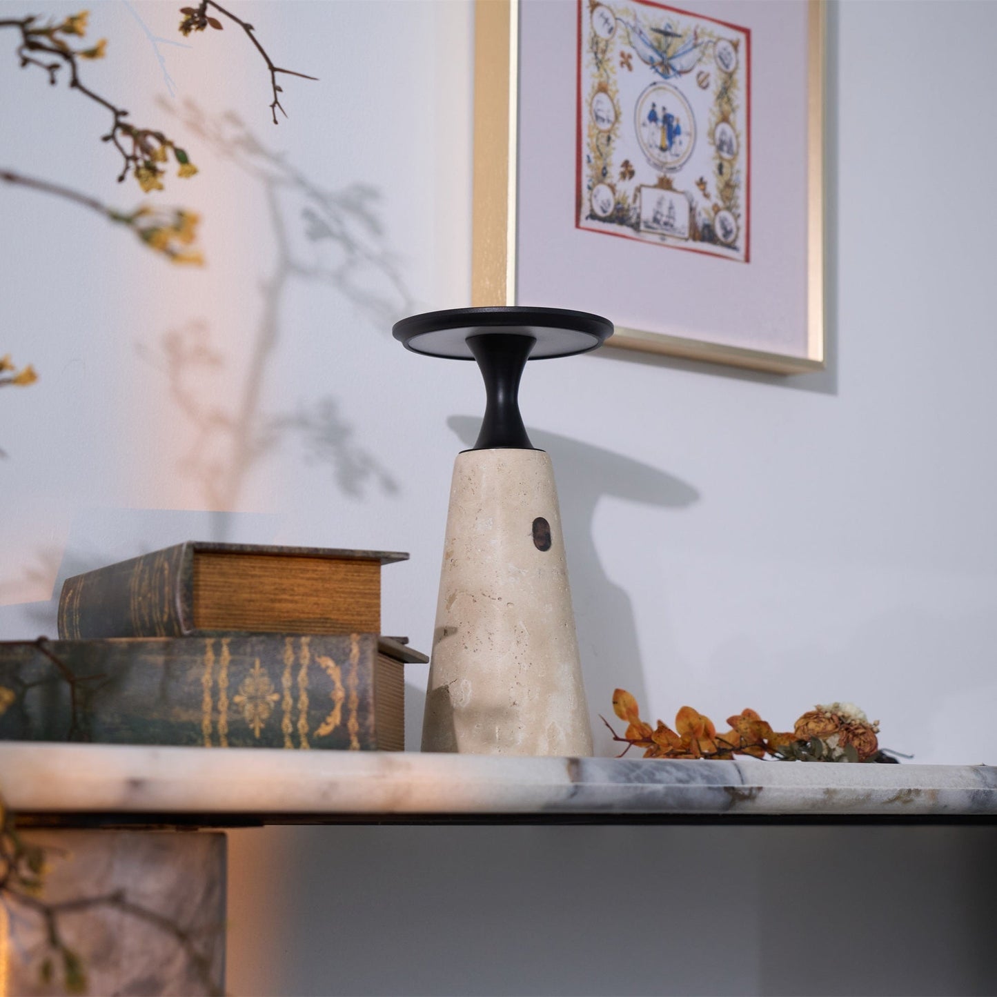 Vespera Sculptural Travertine Table Lamp