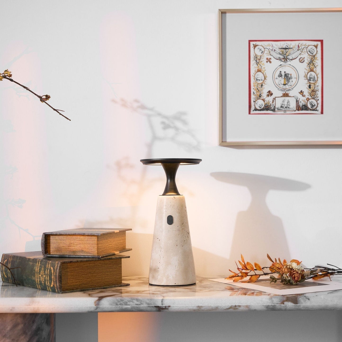 Vespera Sculptural Travertine Table Lamp
