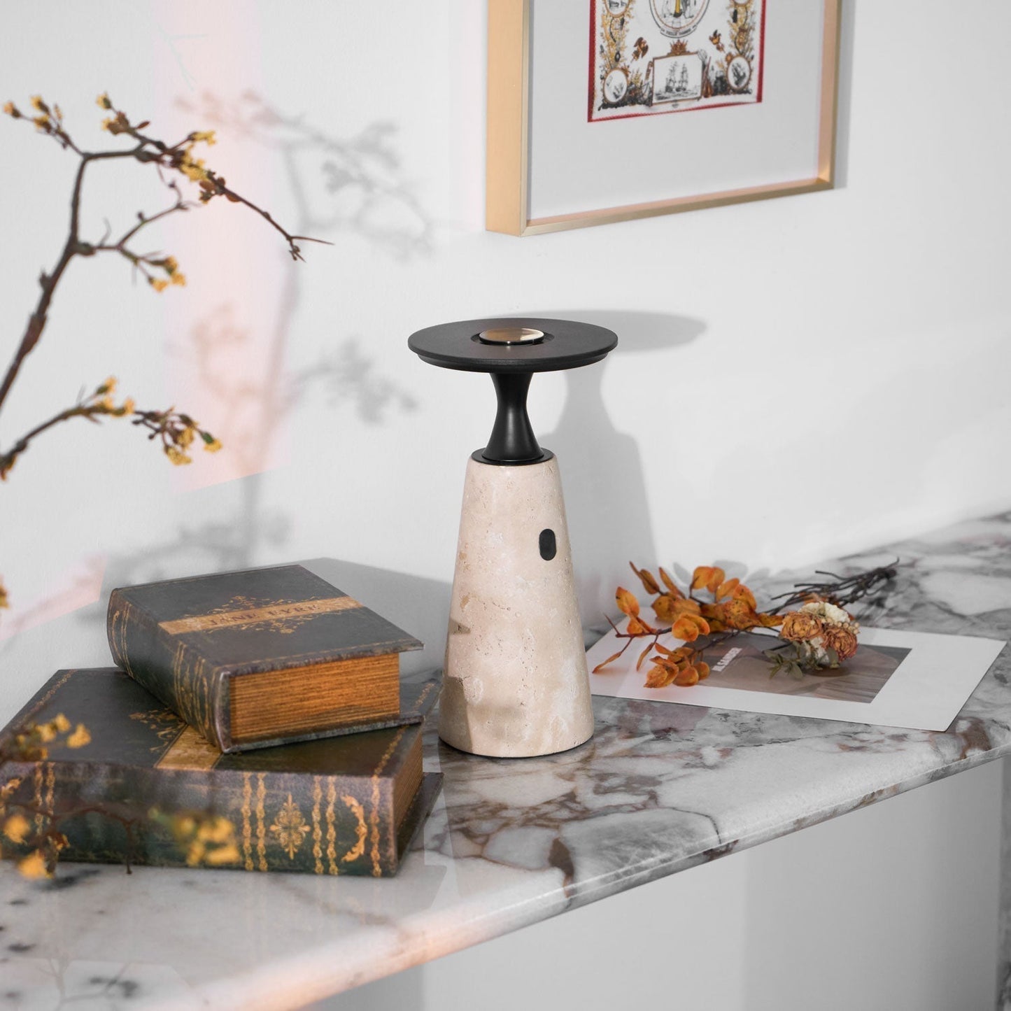 Vespera Sculptural Travertine Table Lamp