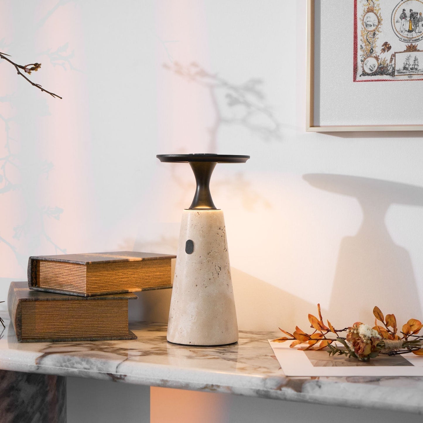 Vespera Sculptural Travertine Table Lamp
