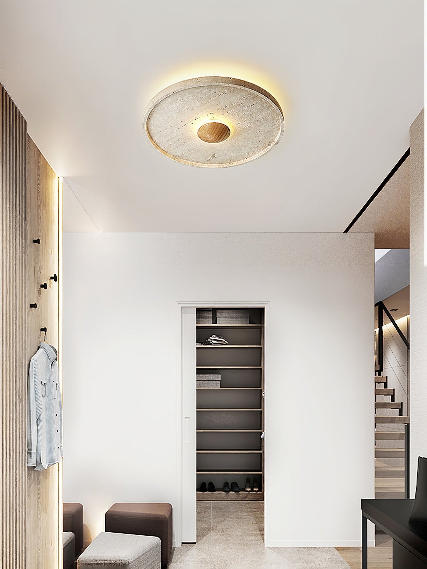 Lumiround Disc Inset Travertine Ceiling Light