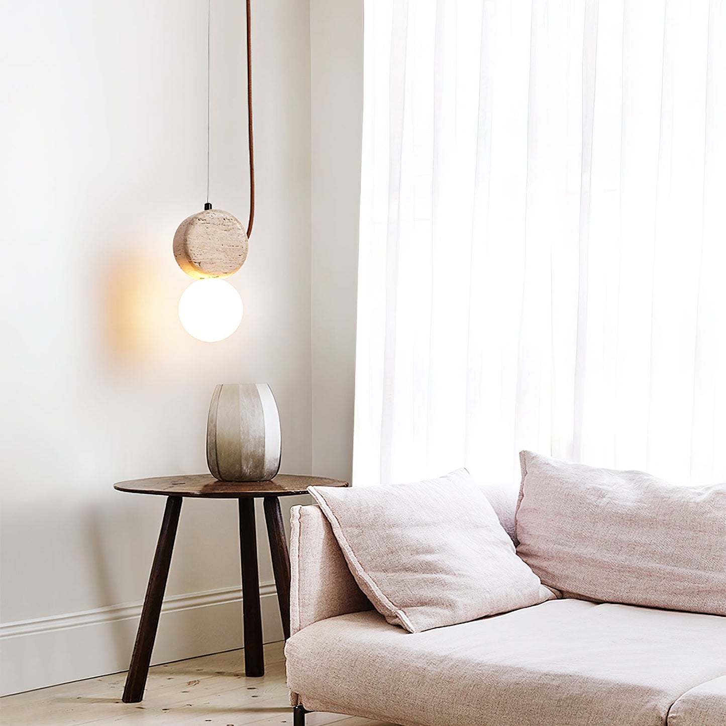 Zosolyra Double-disc Travertine Pendant Light