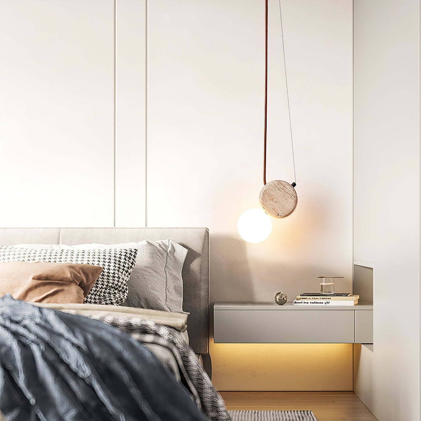 Zosolyra Double-disc Travertine Pendant Light