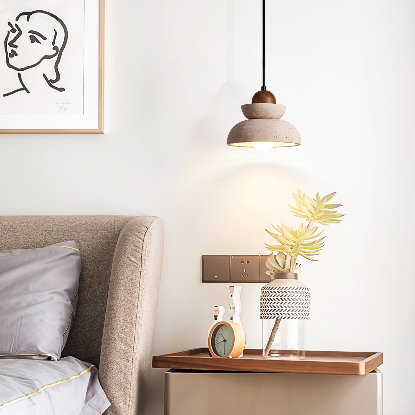Zophaos Tiered-bell Travertine Pendant Light