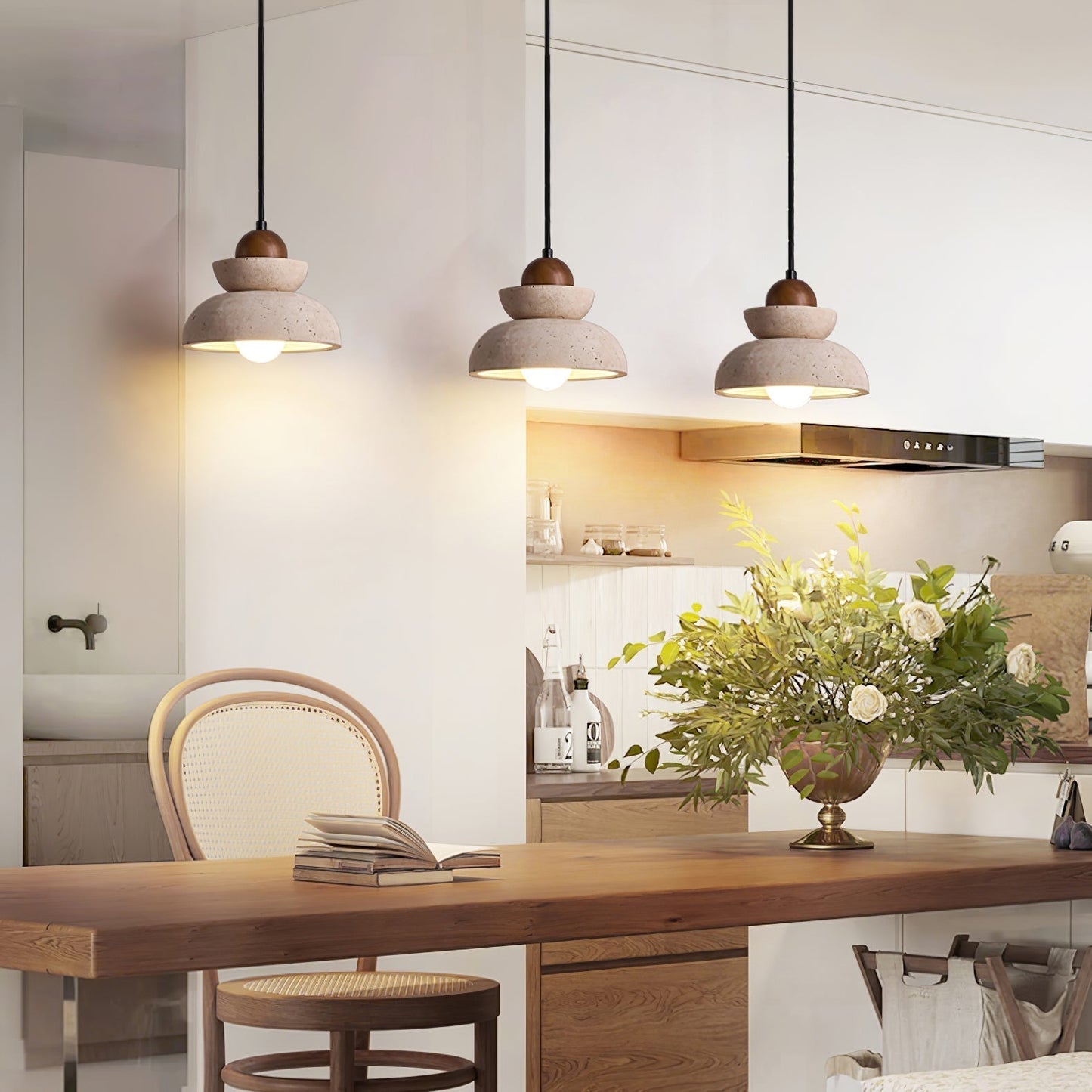 Zophaos Tiered-bell Travertine Pendant Light
