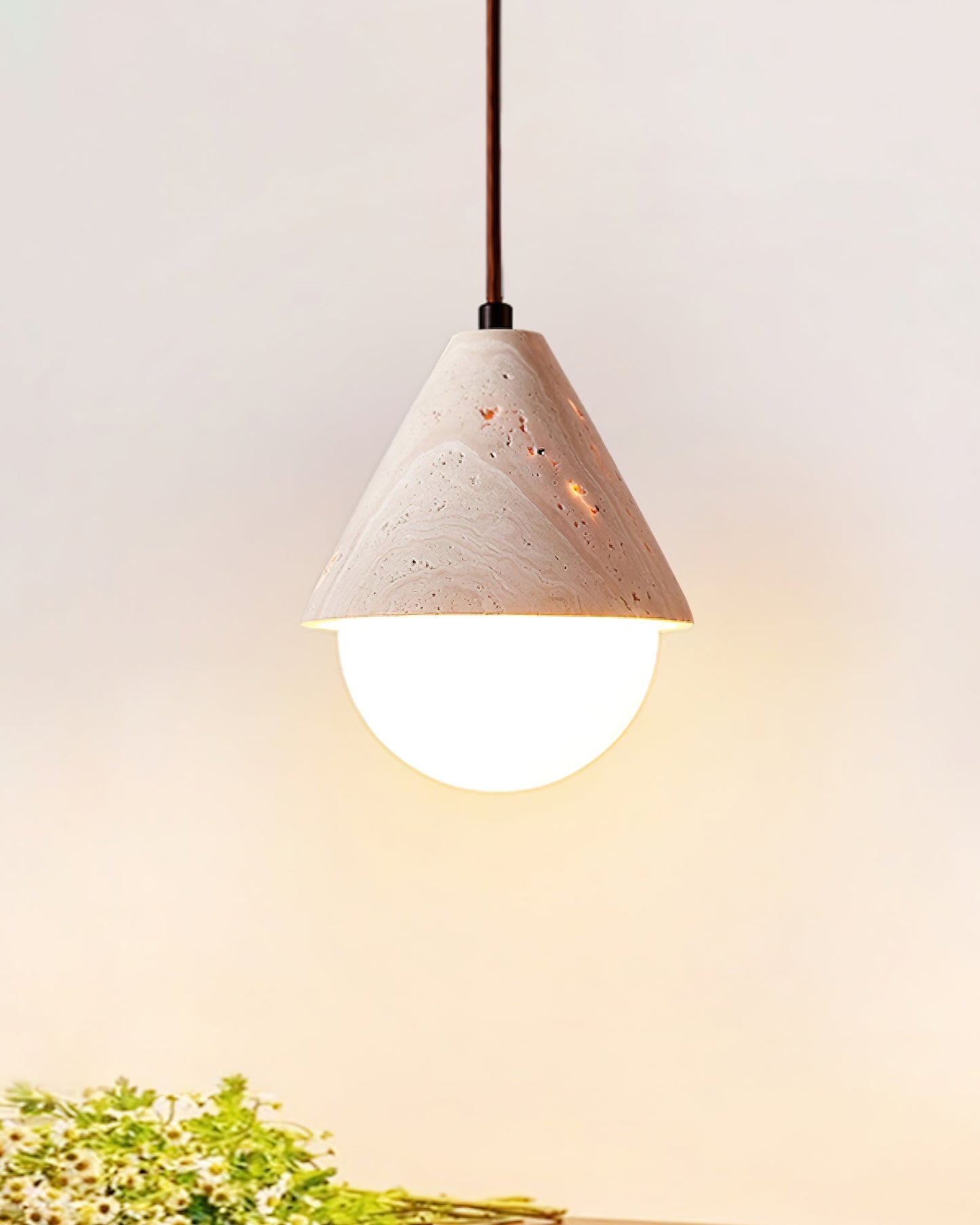 Cevynisra Cone Hemisphere Travertine Pendant Light