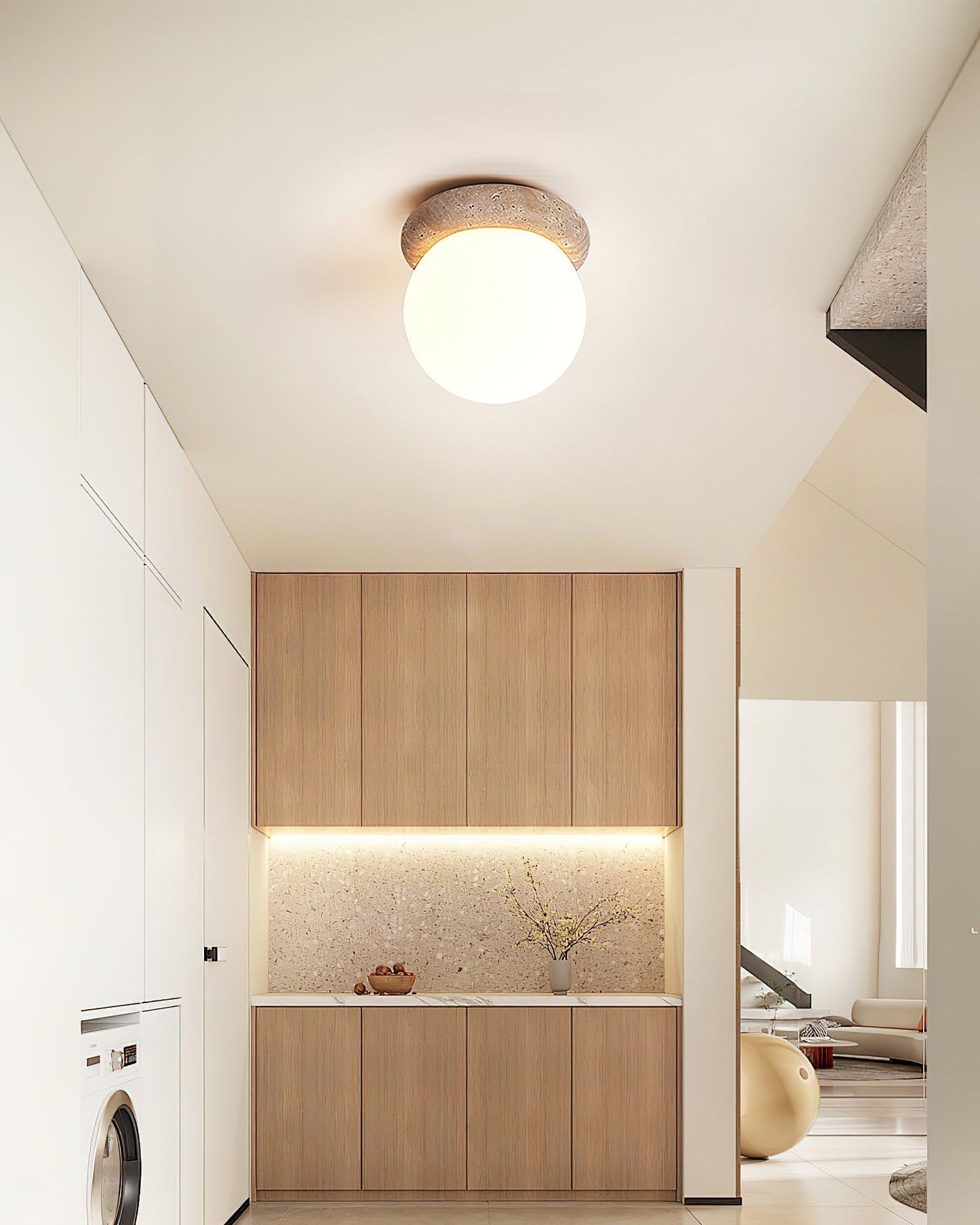 Colaeiel Disc-globe Travertine Ceiling Light