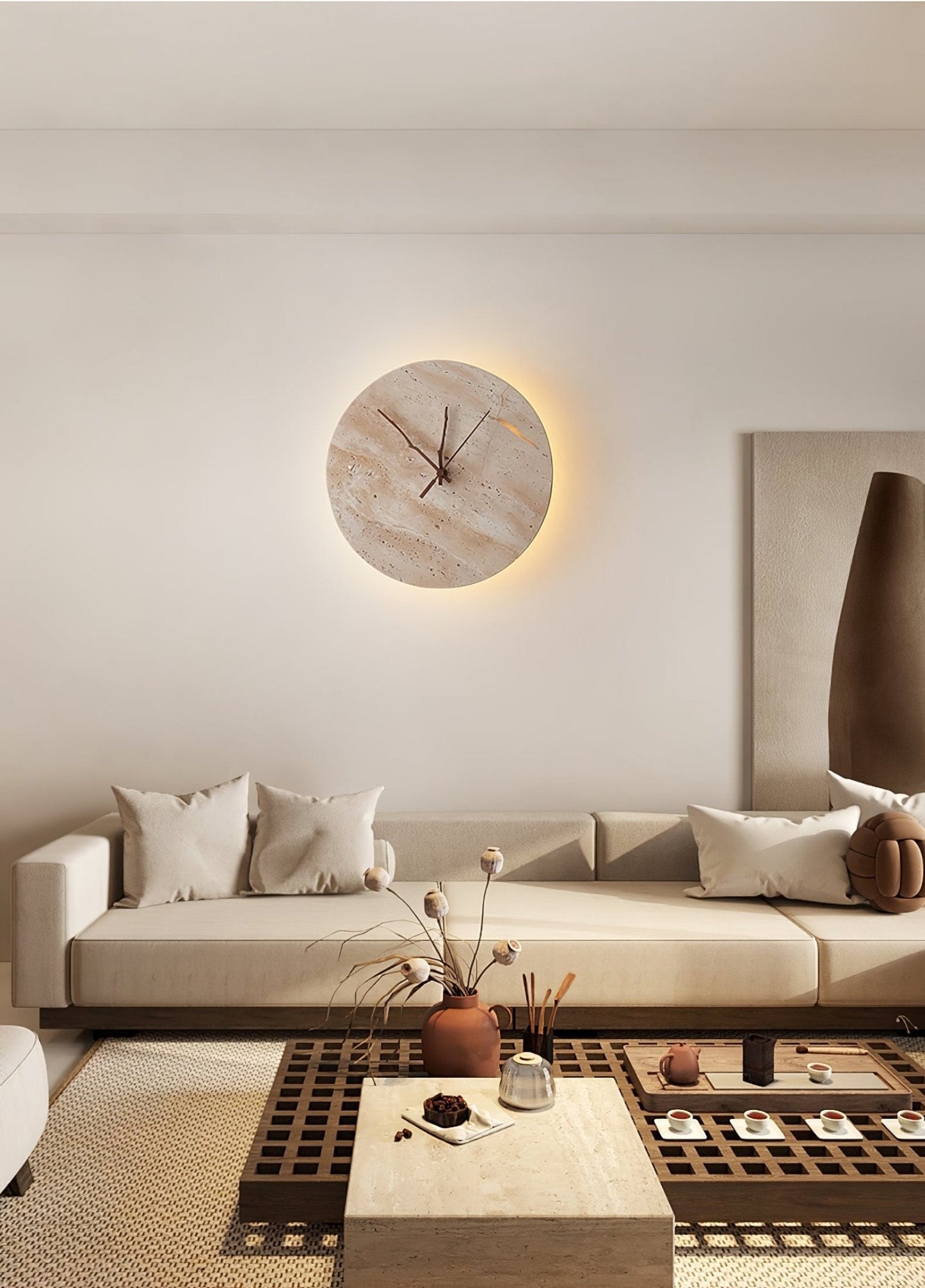 Volira Clock Travertine Wall Light D30cm