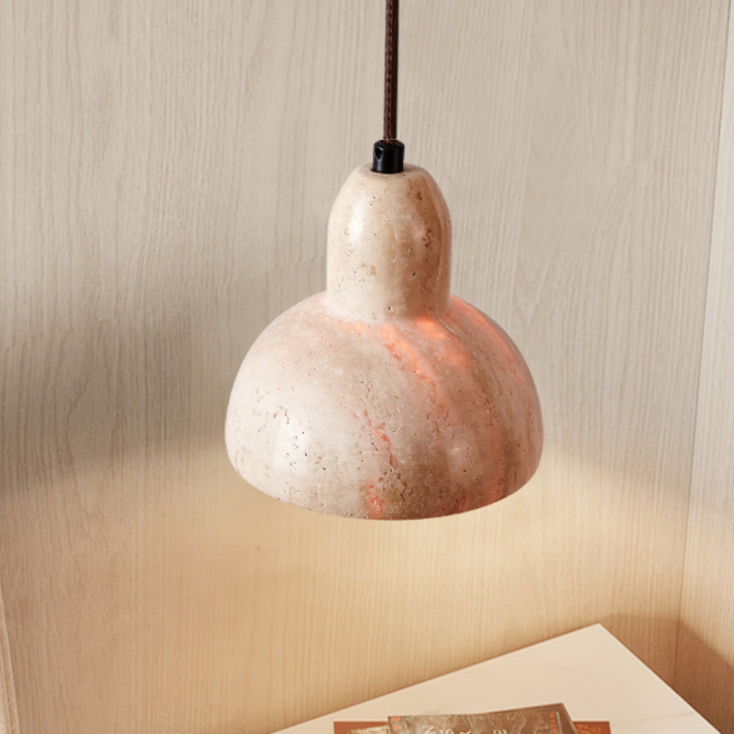 Vaelior Dome Shade Travertine Pendant Light