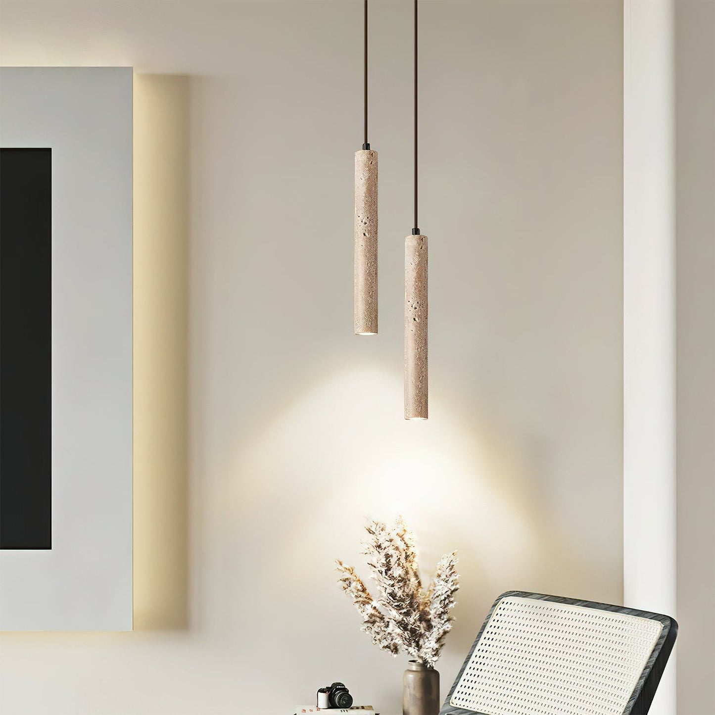 Olvynarae Cylindrical Travertine Pendant Light