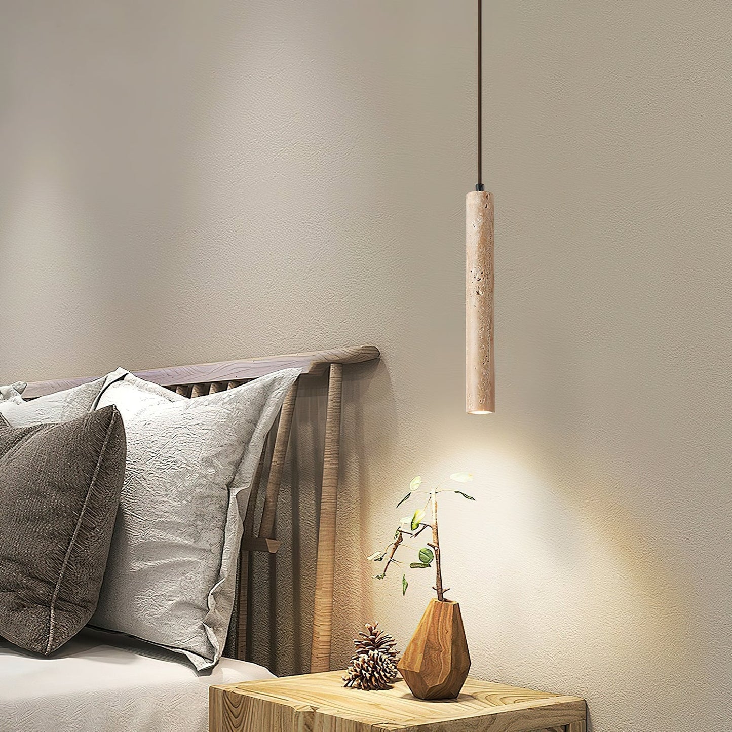 Olvynarae Cylindrical Travertine Pendant Light