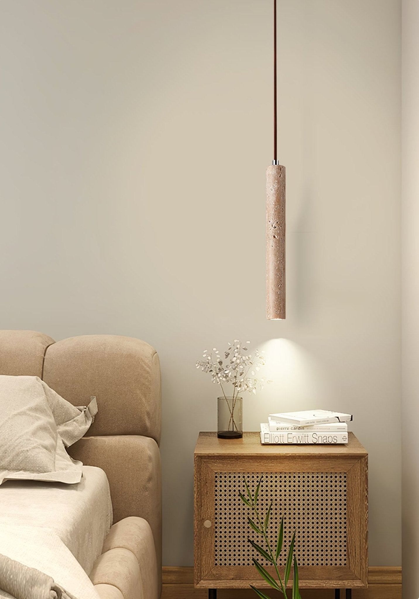 Olvynarae Cylindrical Travertine Pendant Light