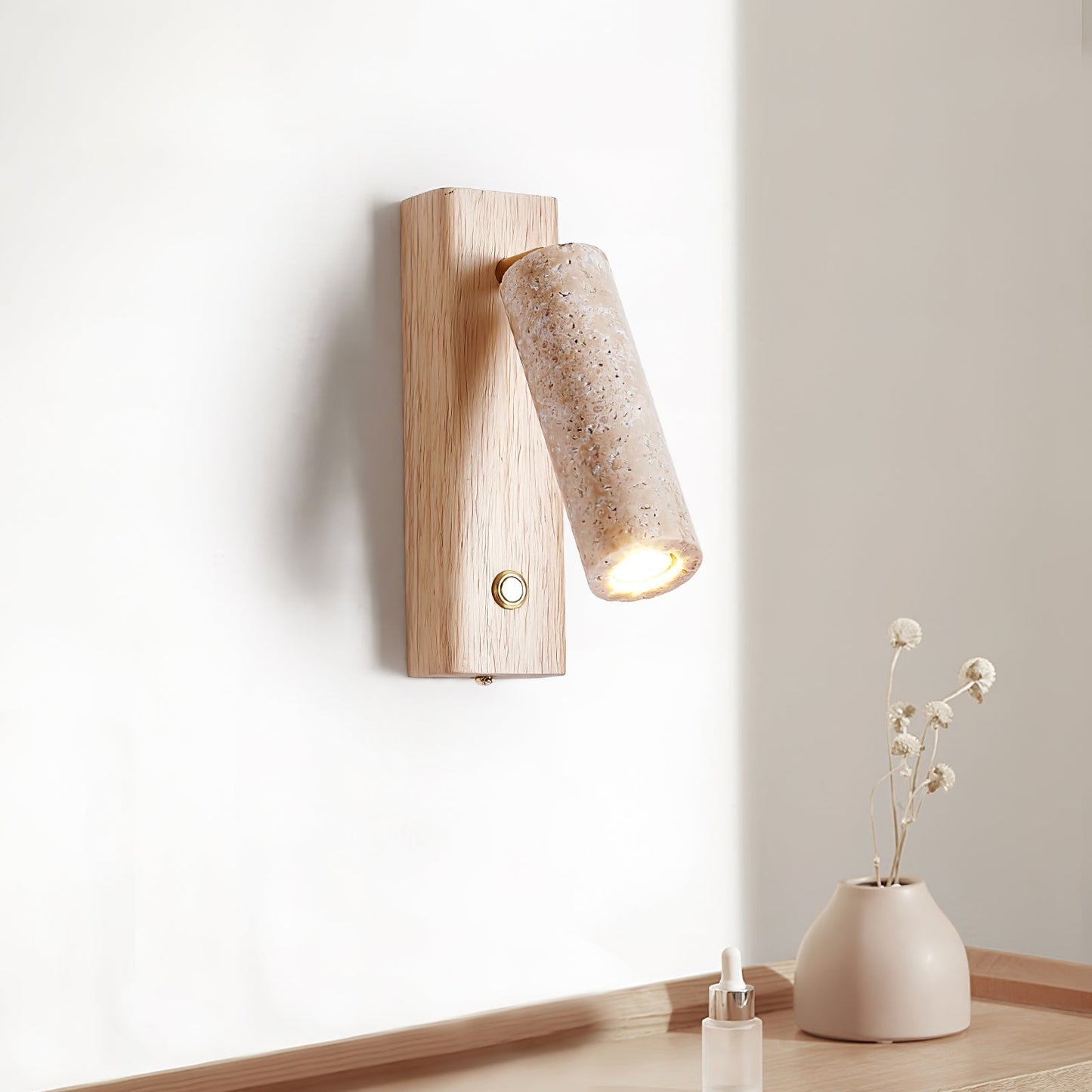 Ornoria Cylindrical Travertine Wall Light Spotlight