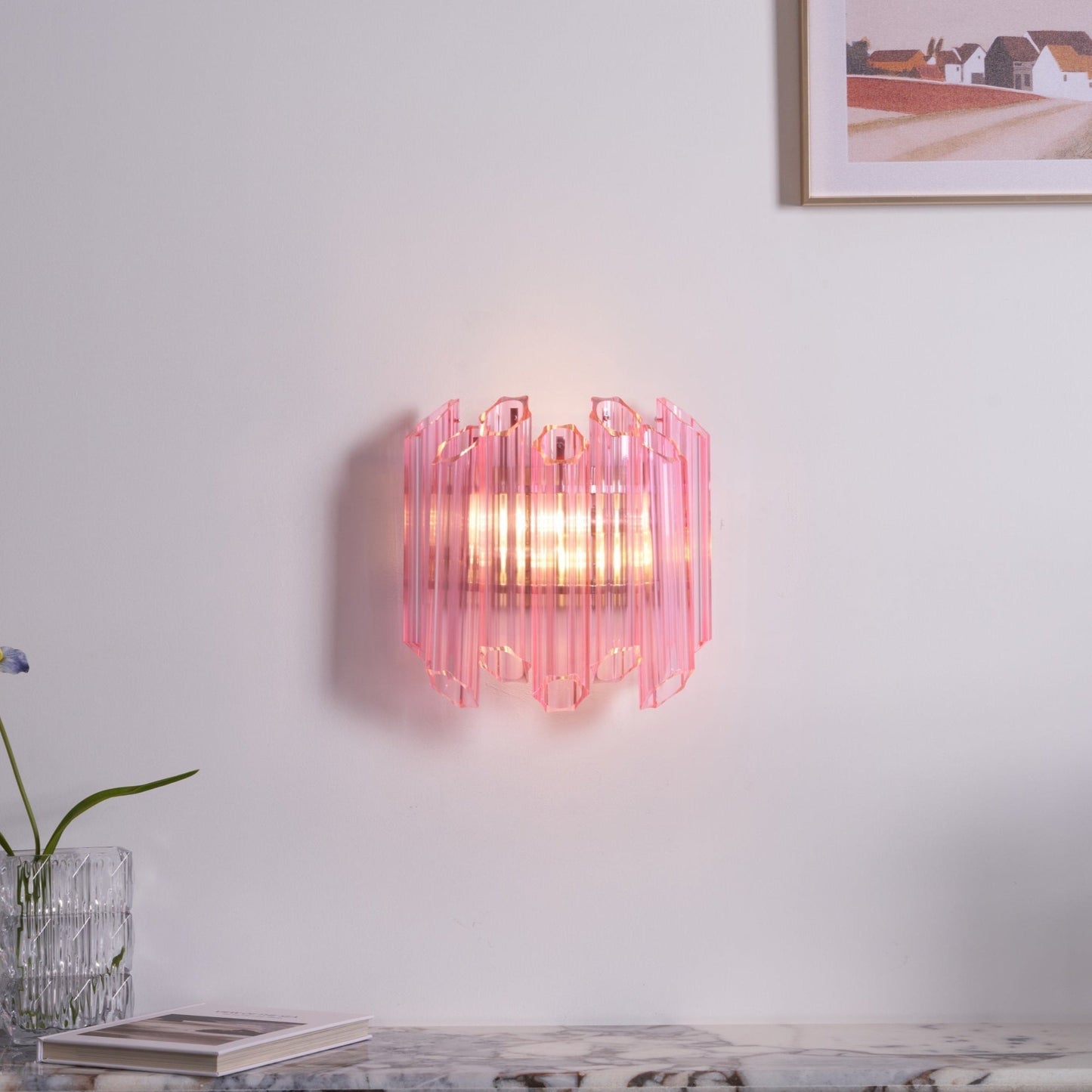 Aurora Wall Lamp Pink Murano Glass Tube