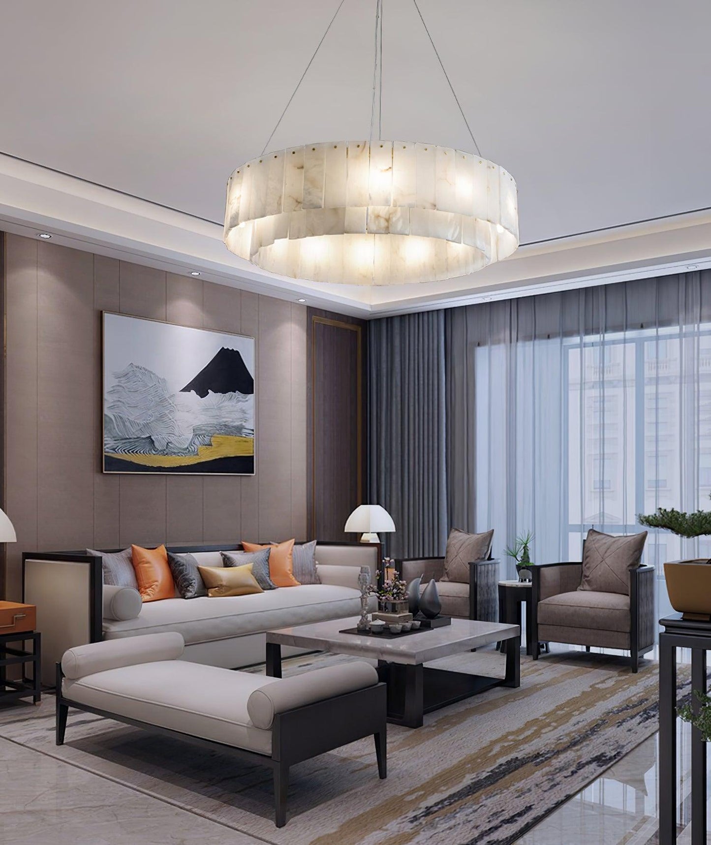 Zelaean Alabaster Round Pendant Light