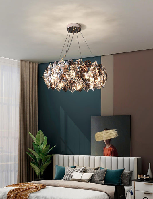 Lustra Chandelier Scale Crystal Round With Gold LED