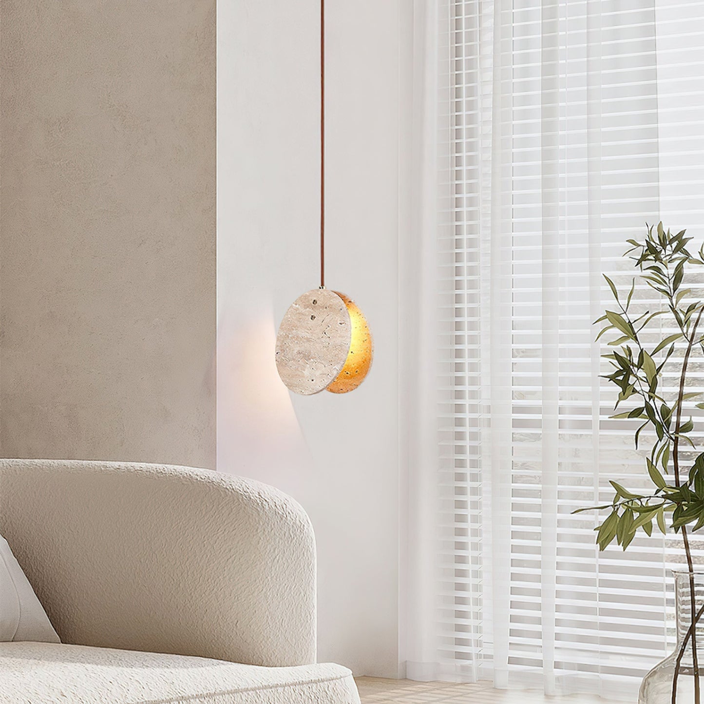 Lunarae Crescent Travertine Pendant Light