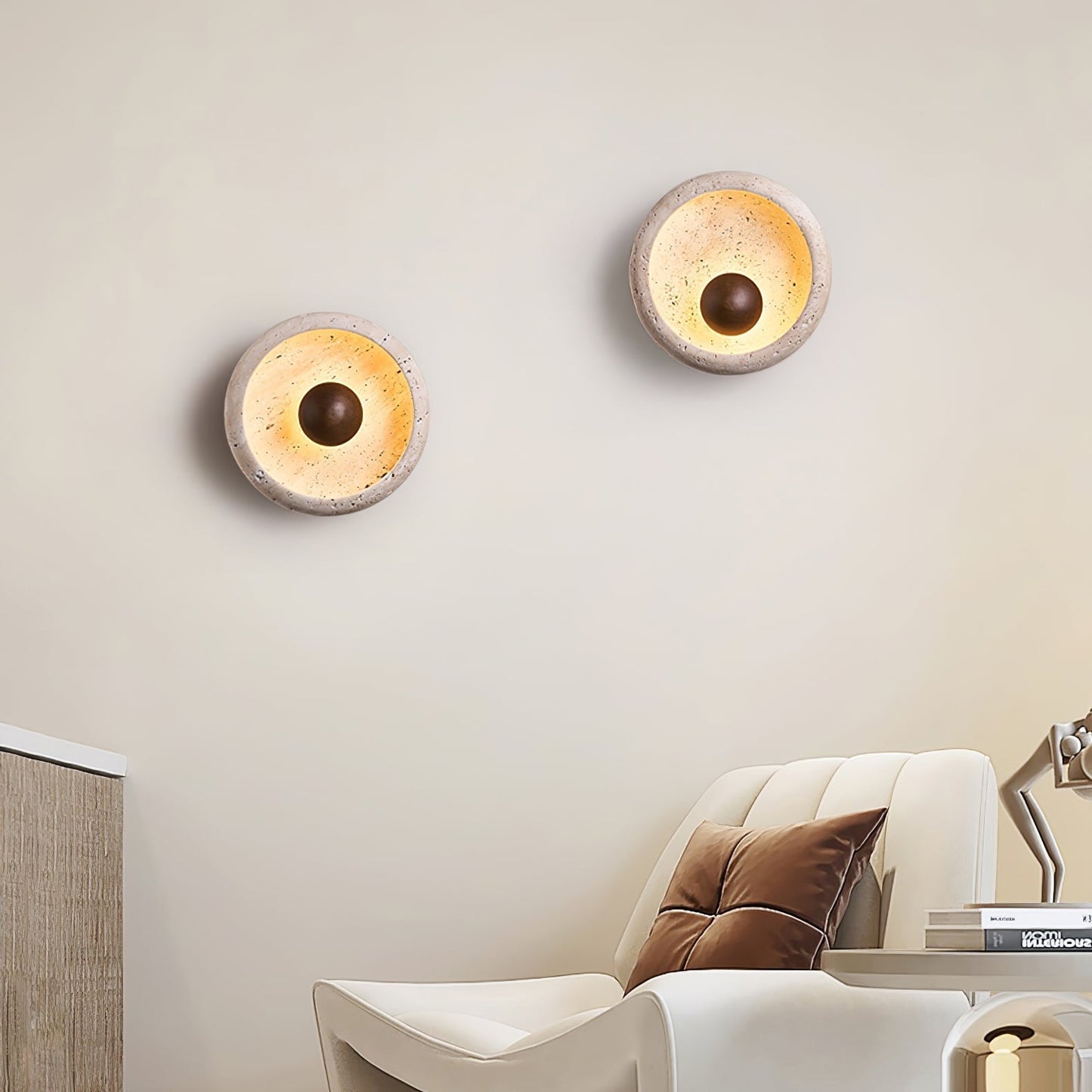 Covynila Orb-shaped Travertine Wall Light