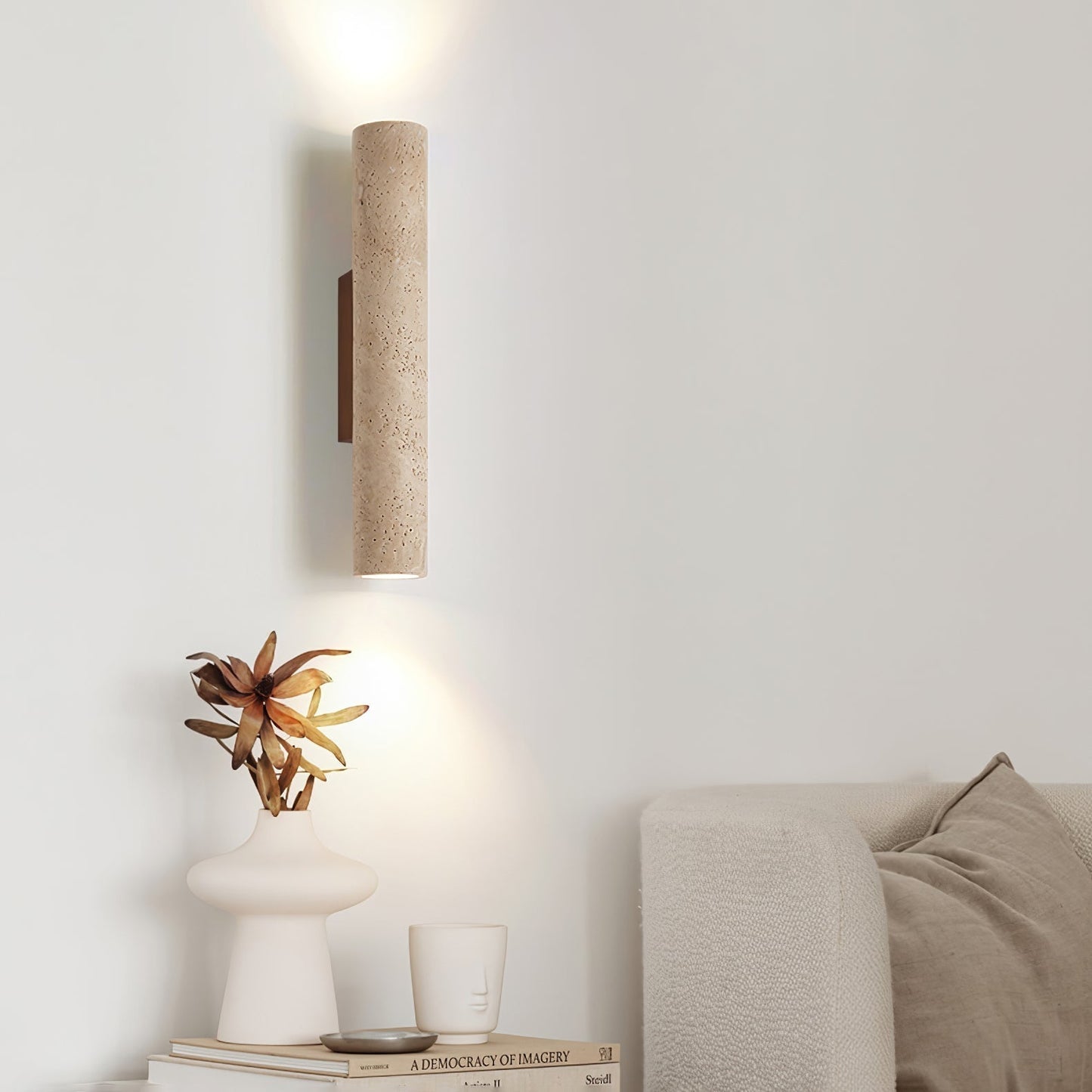 Olvaros Slim Cylinder Travertine Wall Light