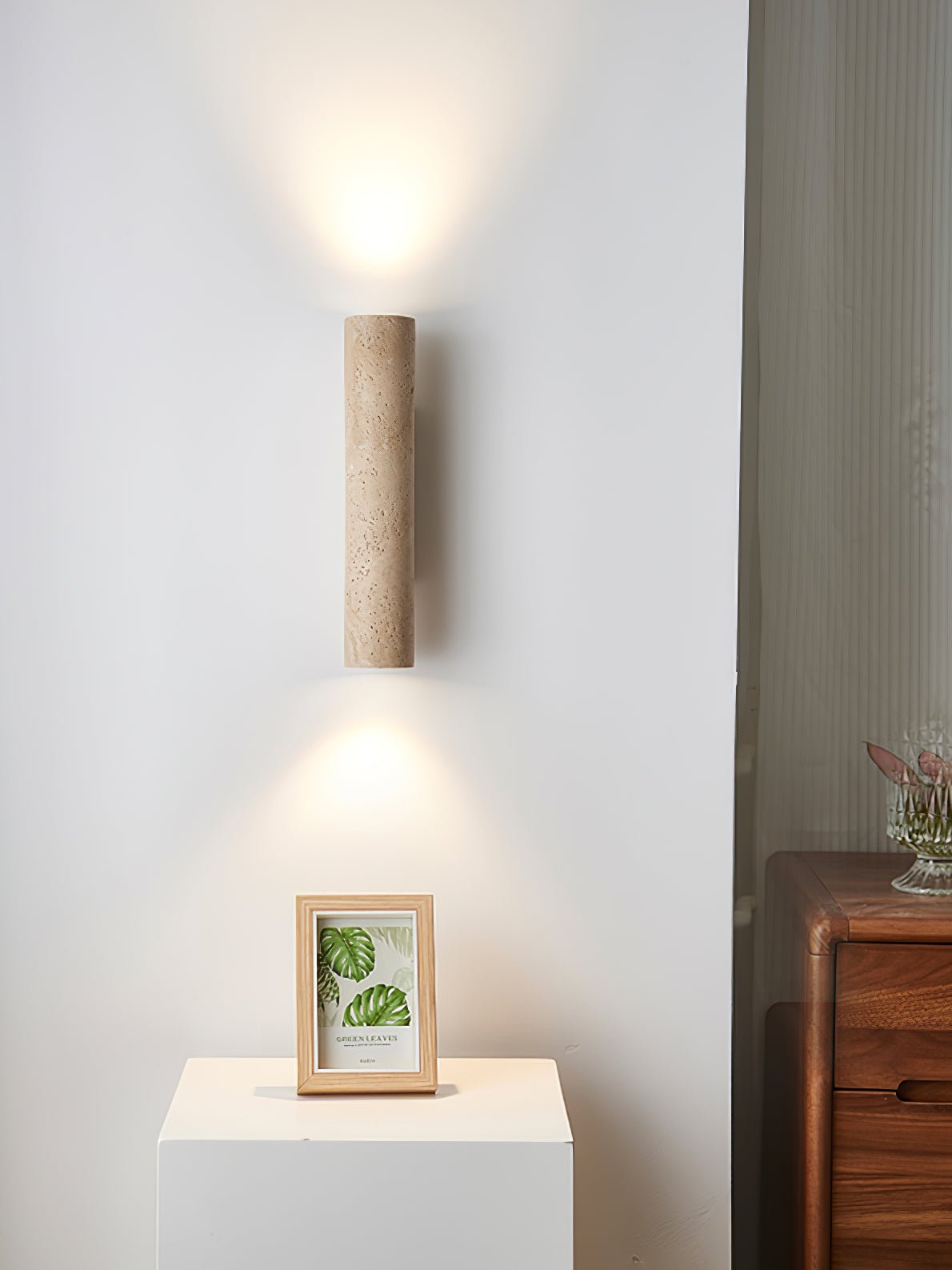 Olvaros Slim Cylinder Travertine Wall Light