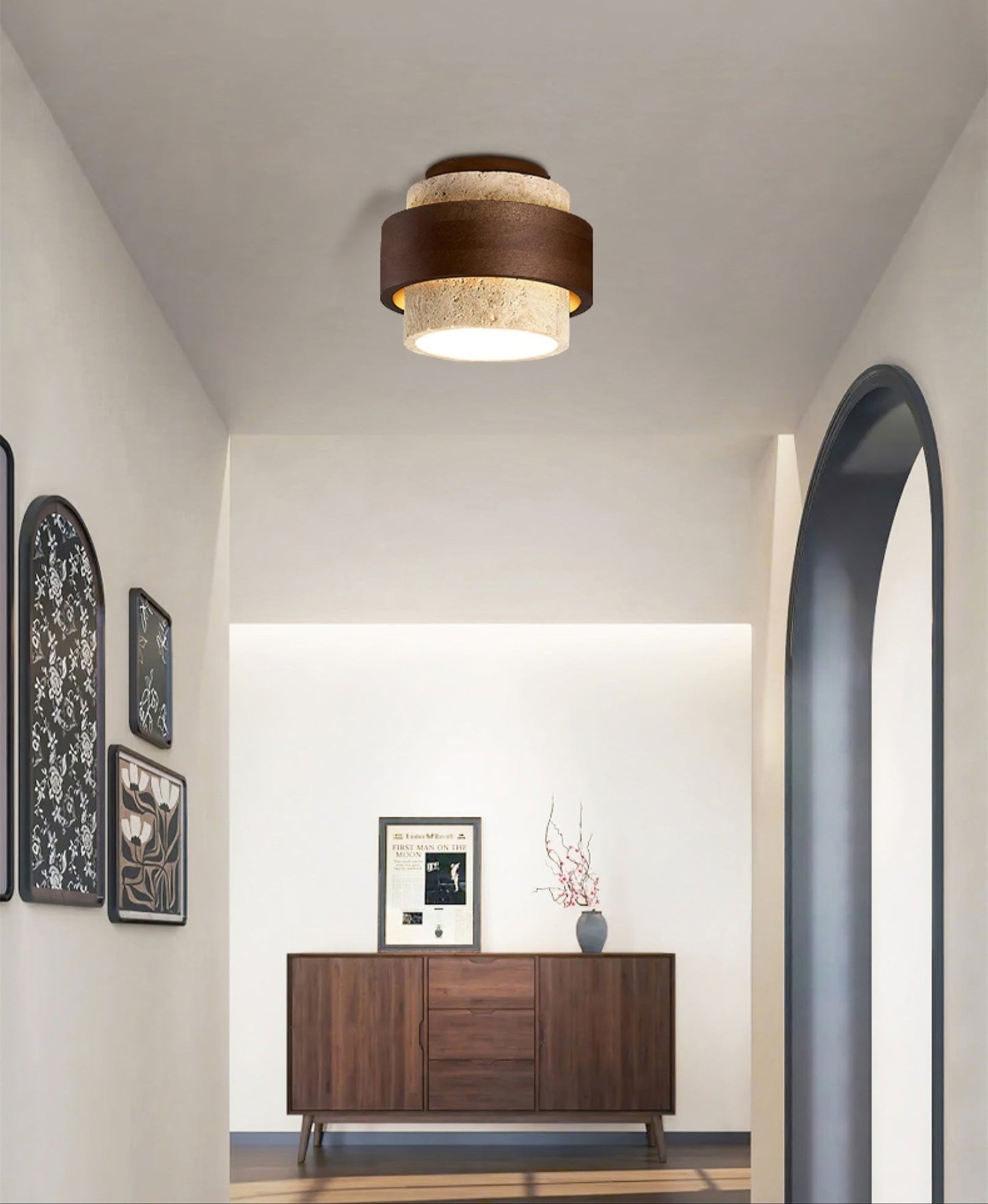 Eltalor Layered Ring Travertine Ceiling Light