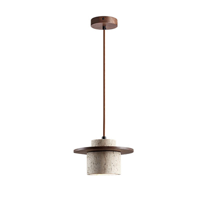 Elvaria Disc Cylinder Travertine Pendant Light