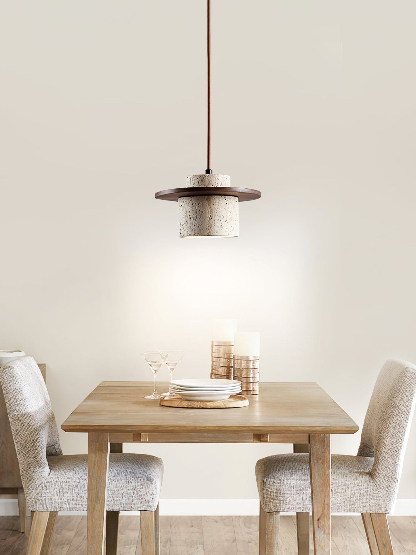 Elvaria Disc Cylinder Travertine Pendant Light