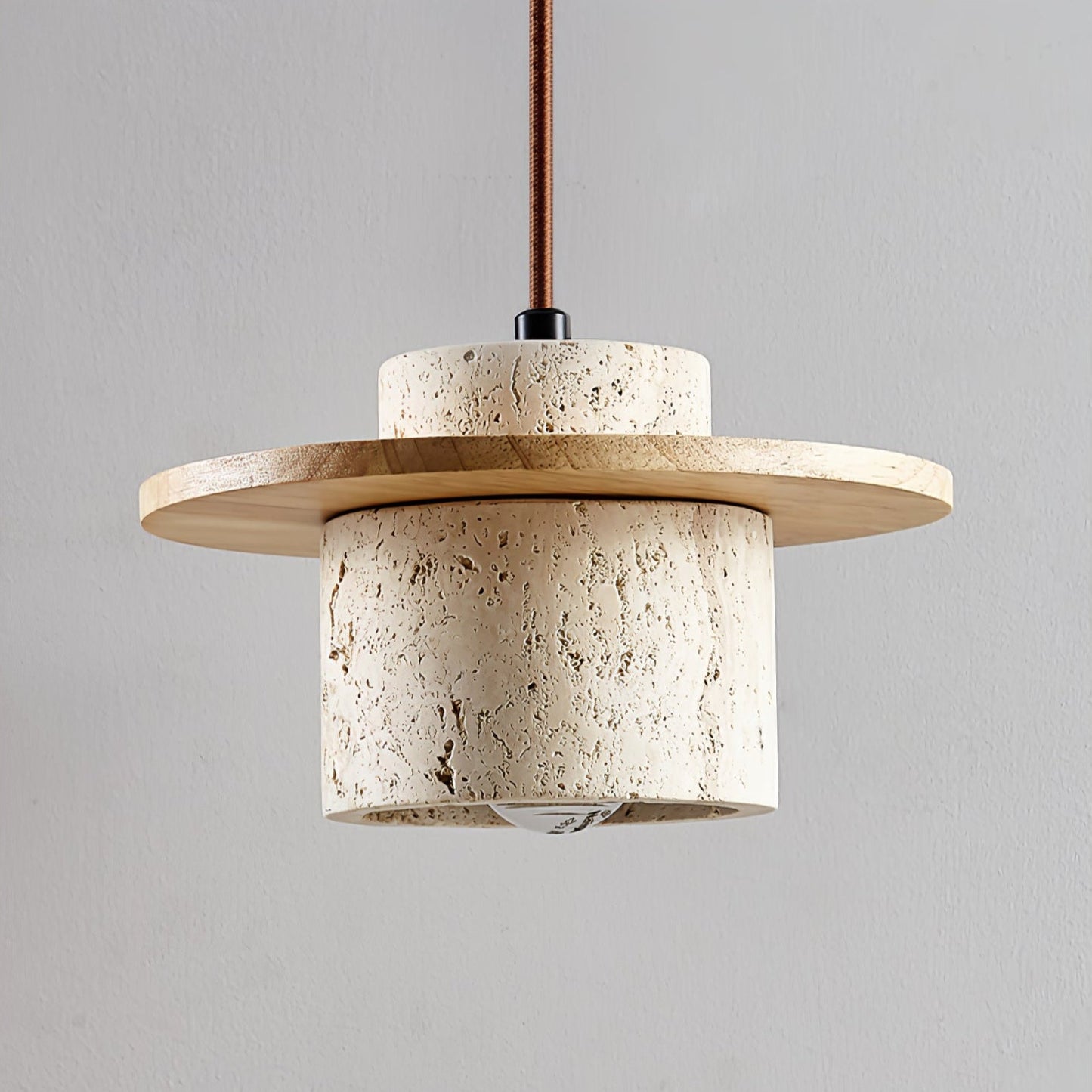 Elvaria Disc Cylinder Travertine Pendant Light