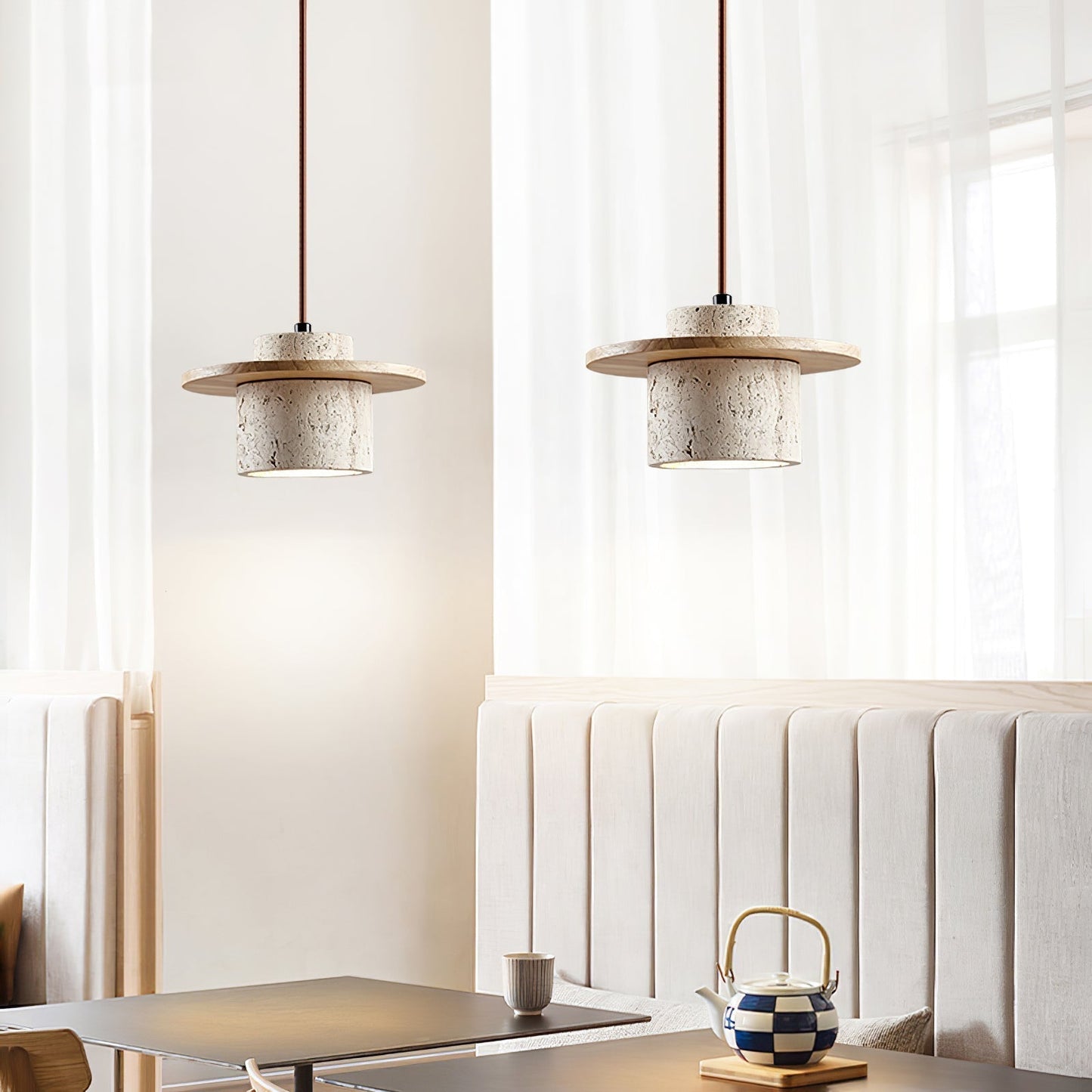 Elvaria Disc Cylinder Travertine Pendant Light