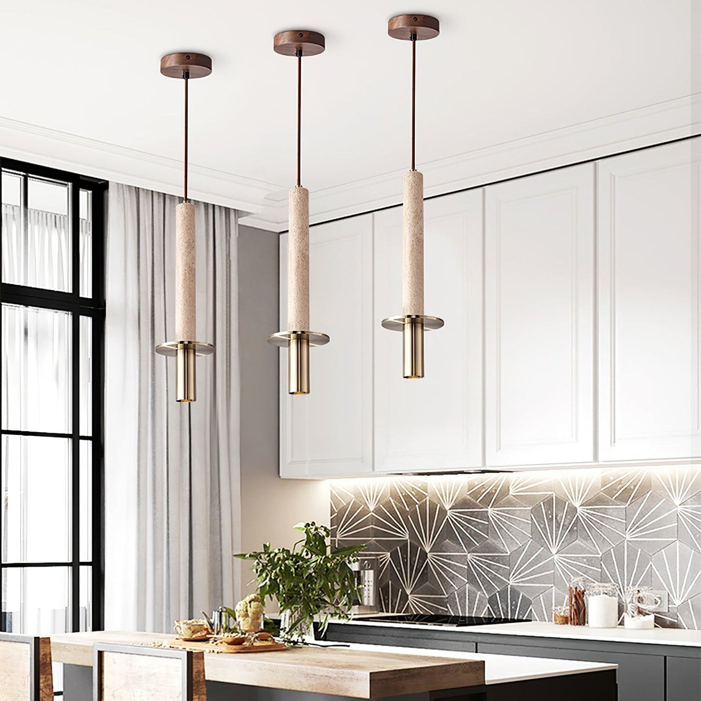 Avdoryra Dual Cylinder Travertine Pendant Light