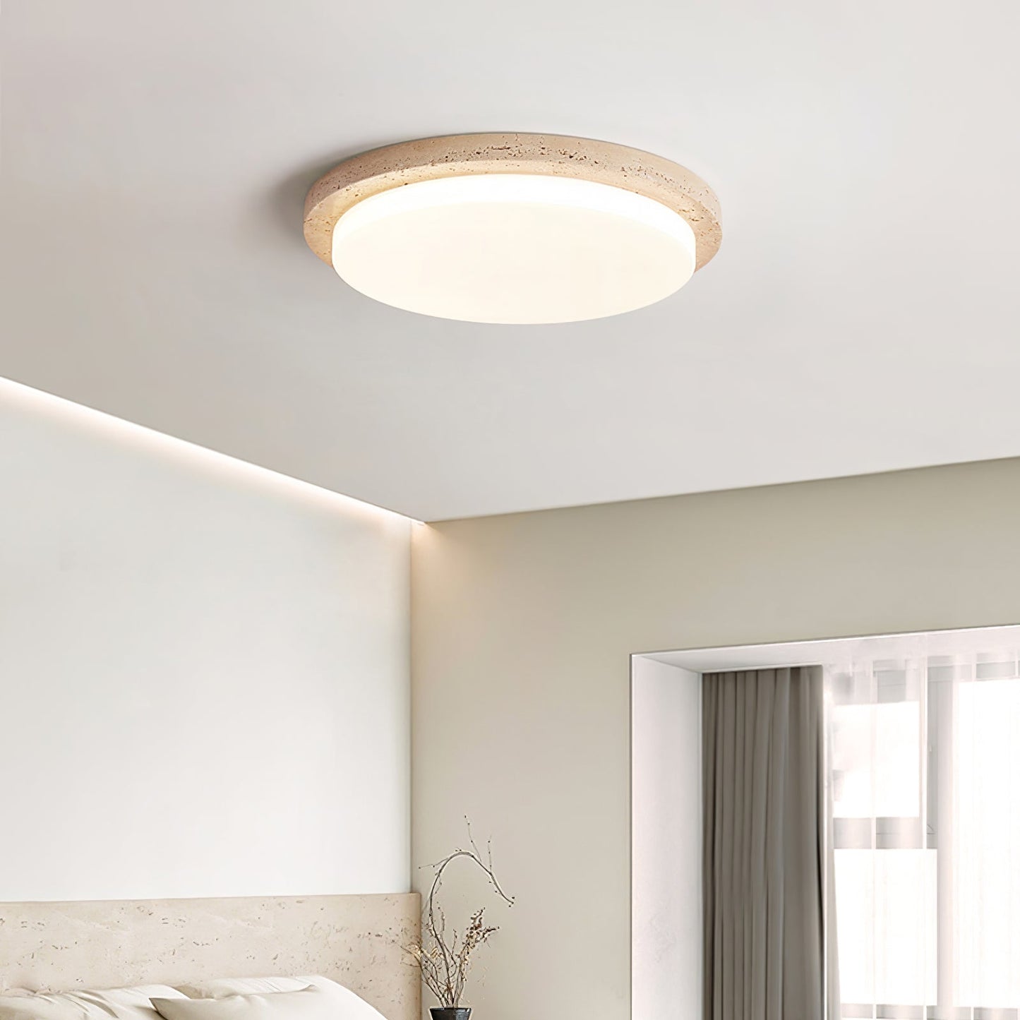 Etala Smooth-rim Travertine Ceiling Light