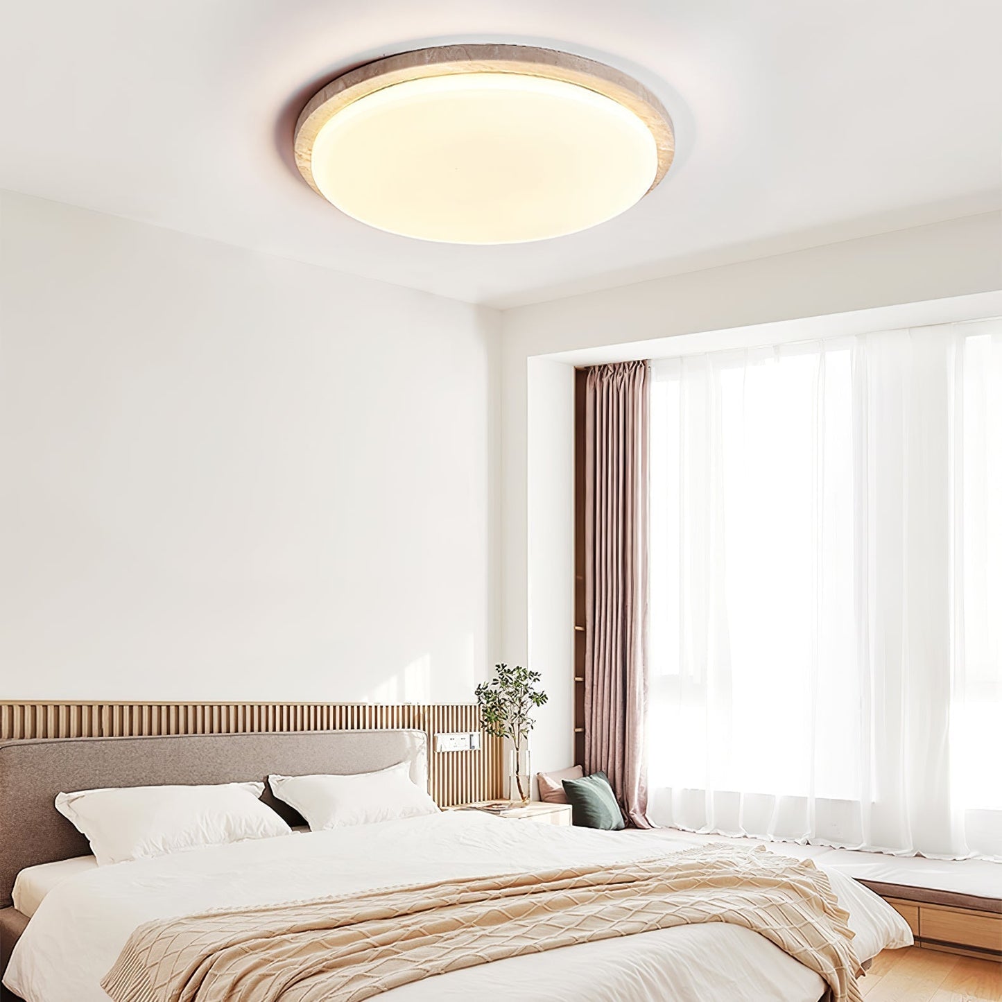 Etala Smooth-rim Travertine Ceiling Light