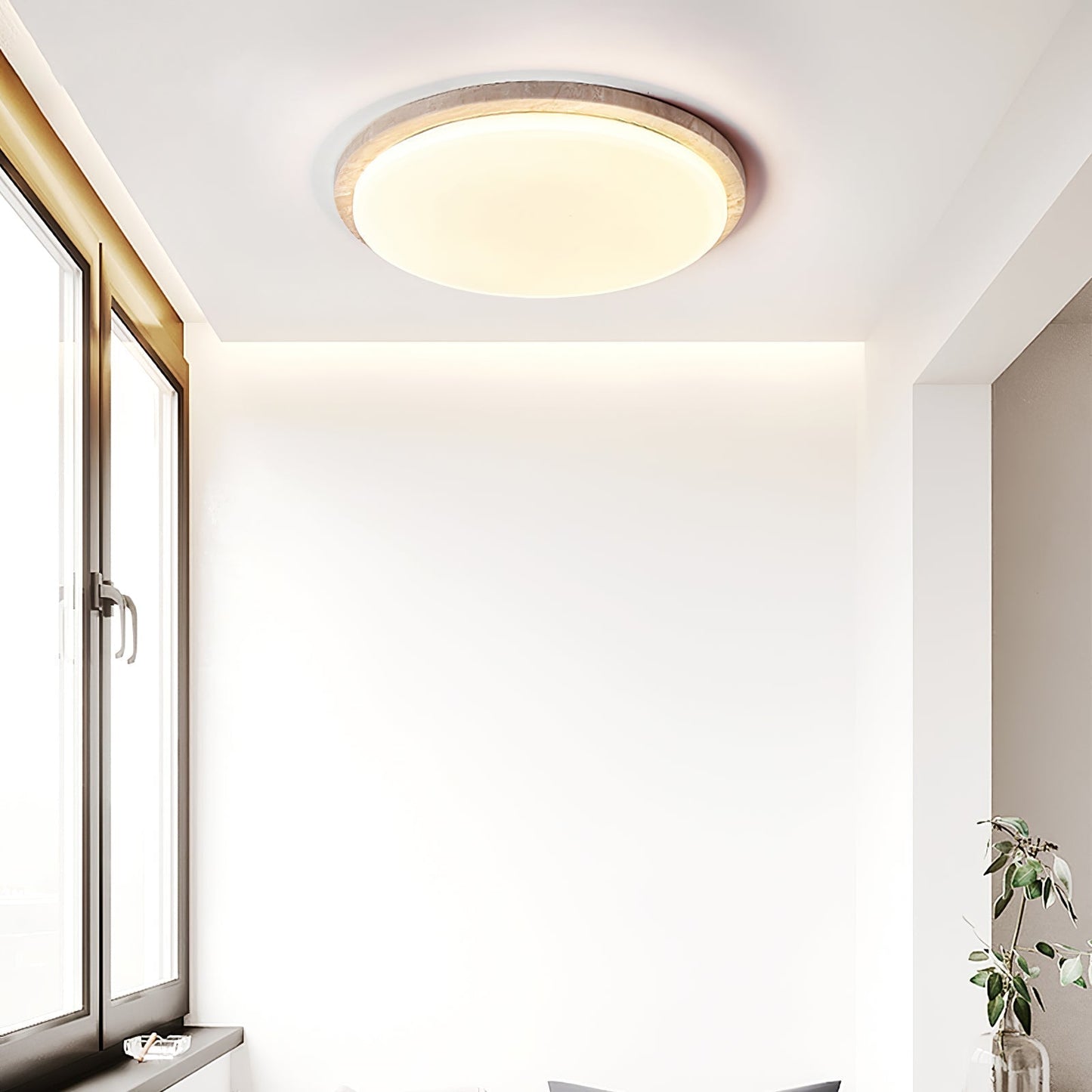 Etala Smooth-rim Travertine Ceiling Light